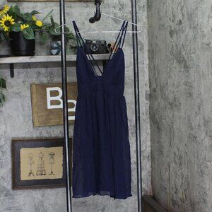 Jump Juniors Chiffon Shirred Short Dress with Deep V Neck 48452 Navy Blue 1
